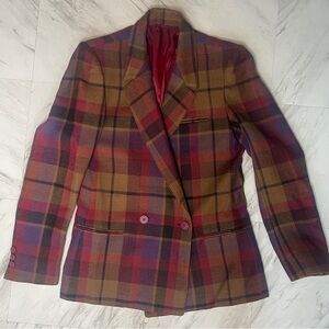 Vintage plaid wool blazer coat fits like S Small 2/4 brown purple burgundy red